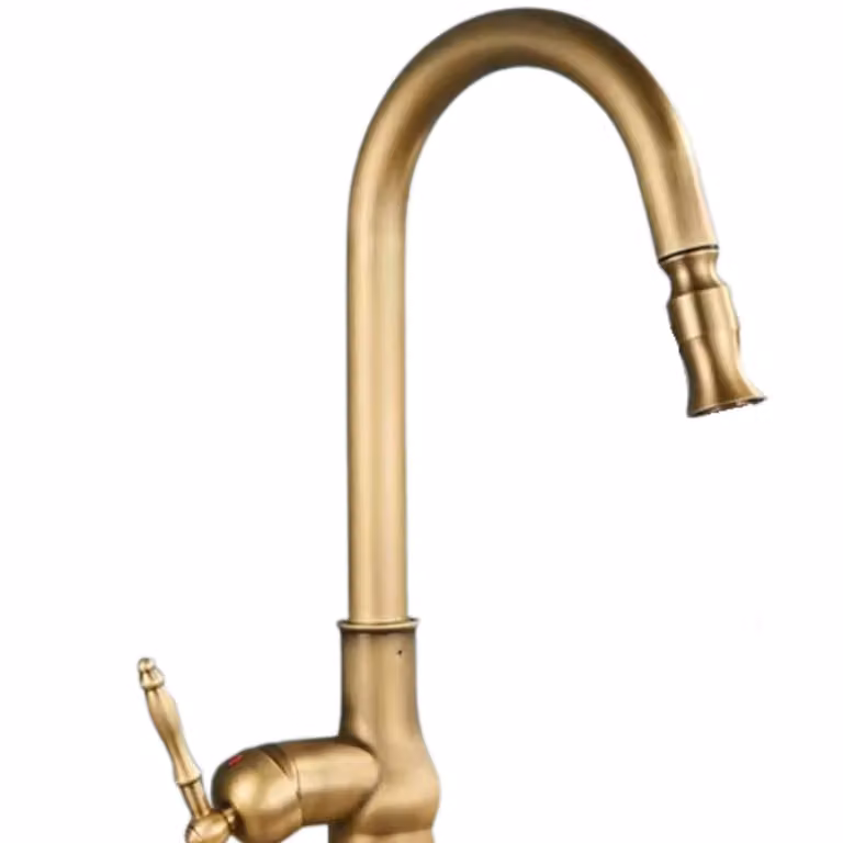 Rubinetto da cucina, superficie color ottone antico, bocca estraibile, ottone antico A