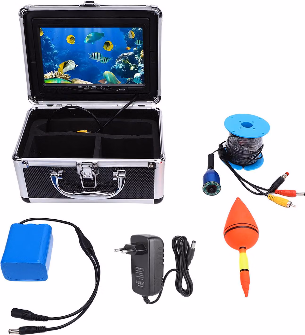 Set di telecamere subacquee per la pesca, 5 MP, 1080 P, HD, display da 7 pollici, fish finder portatile con cavo da 30 m, 8 LED, spina UE