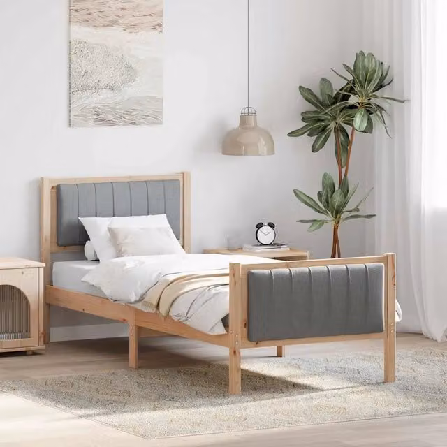 Struttura del letto moderna vidaXL in legno di pino marrone e grigio chiaro L 75 x P 190 cm