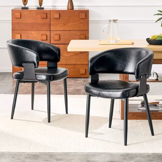 Sedia da pranzo con braccioli MIVRAY in similpelle e tessuto nero con gambe in metallo nero opaco – 1