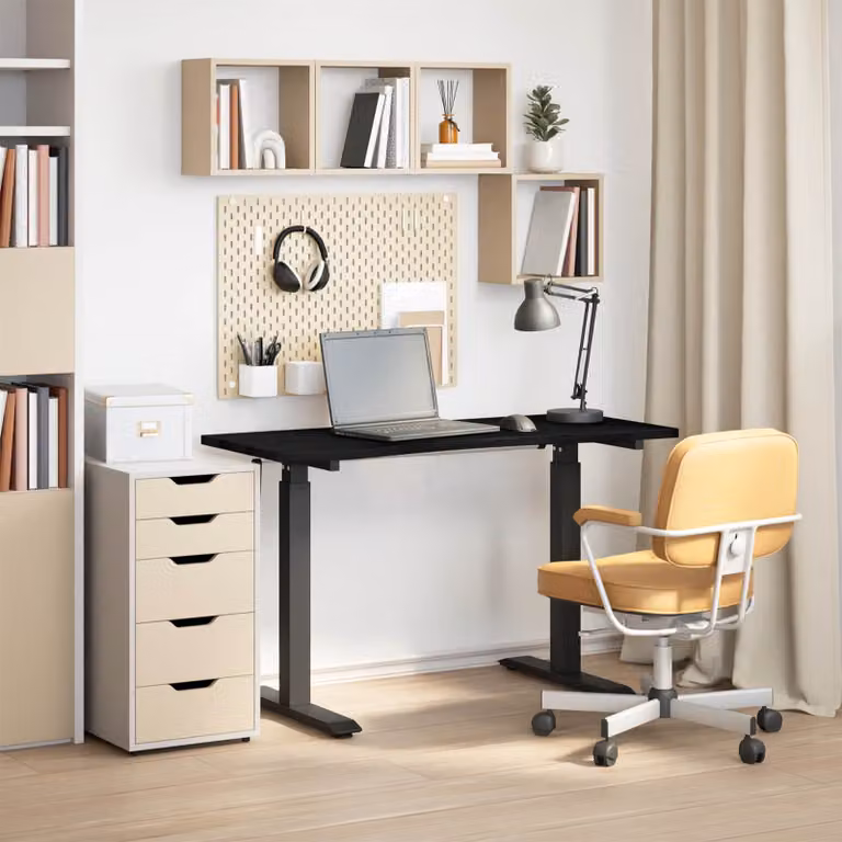 Scrivania regolabile in altezza vidaXL con manovella, design moderno in legno e metallo, Nero e Marrone, L: 120 cm, H: 115,5 cm, P: 60 cm
