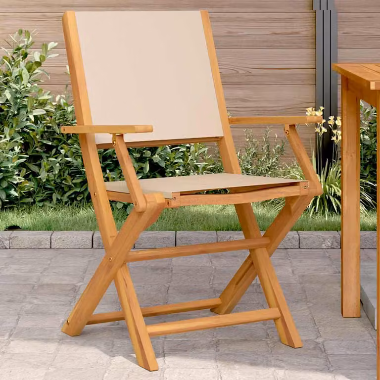 vidaXL Sedie Pieghevoli 2pz Beige Legno Massello di Acacia e Tessuto