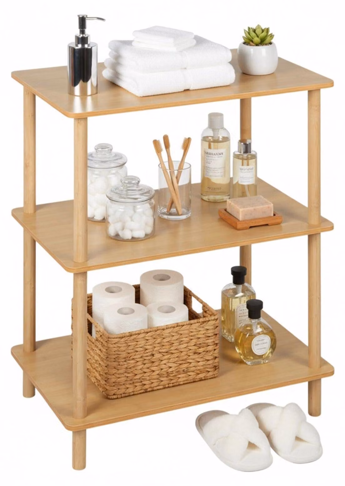 Mensola in bambù a 3 ripiani indipendente per bagno e cucina