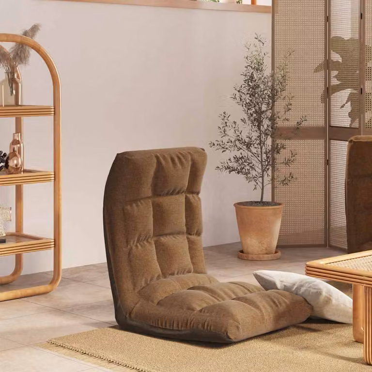 Sedia a sdraio da terra pieghevole vidaXL in tessuto marrone con struttura in metallo e plastica e design ergonomico
