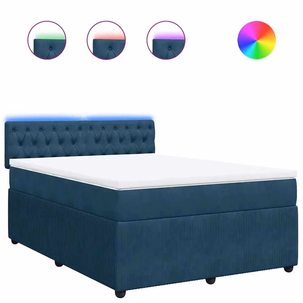 Letto Ibrido vidaXL in Velluto Blu e Bianco con Illuminazione Sottostante e Porta USB L/P/H: 140 x 190 cm – 2