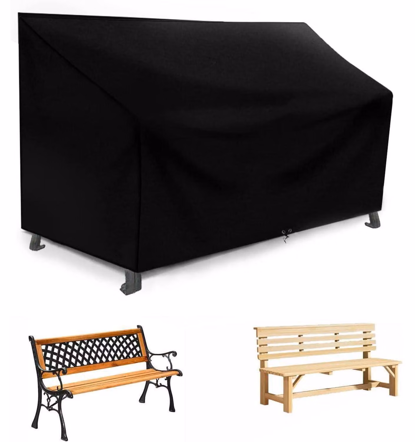 Copertura per panchina da giardino, adatta a 3 posti, impermeabile, resistente al vento, in tessuto Oxford 420D, colore nero, dimensioni 163x66x63/89 cm