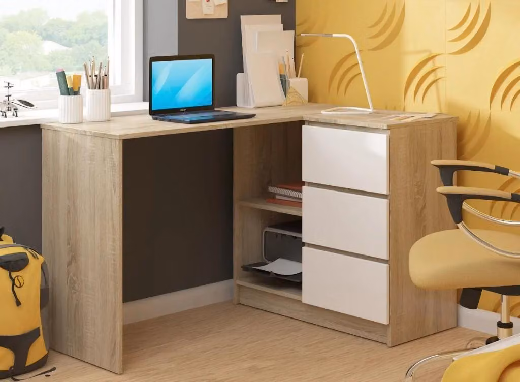 Scrivania angolare ALERON - rovere sonoma / bianco, versione a destra