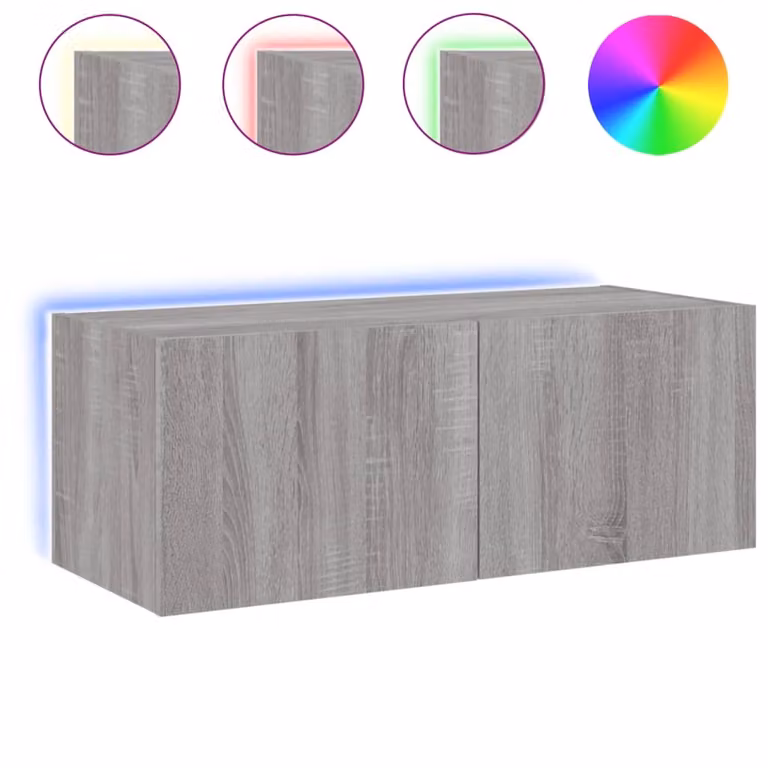 Mobile TV a Parete con Luci LED Grigio Sonoma 80x35x31 cm