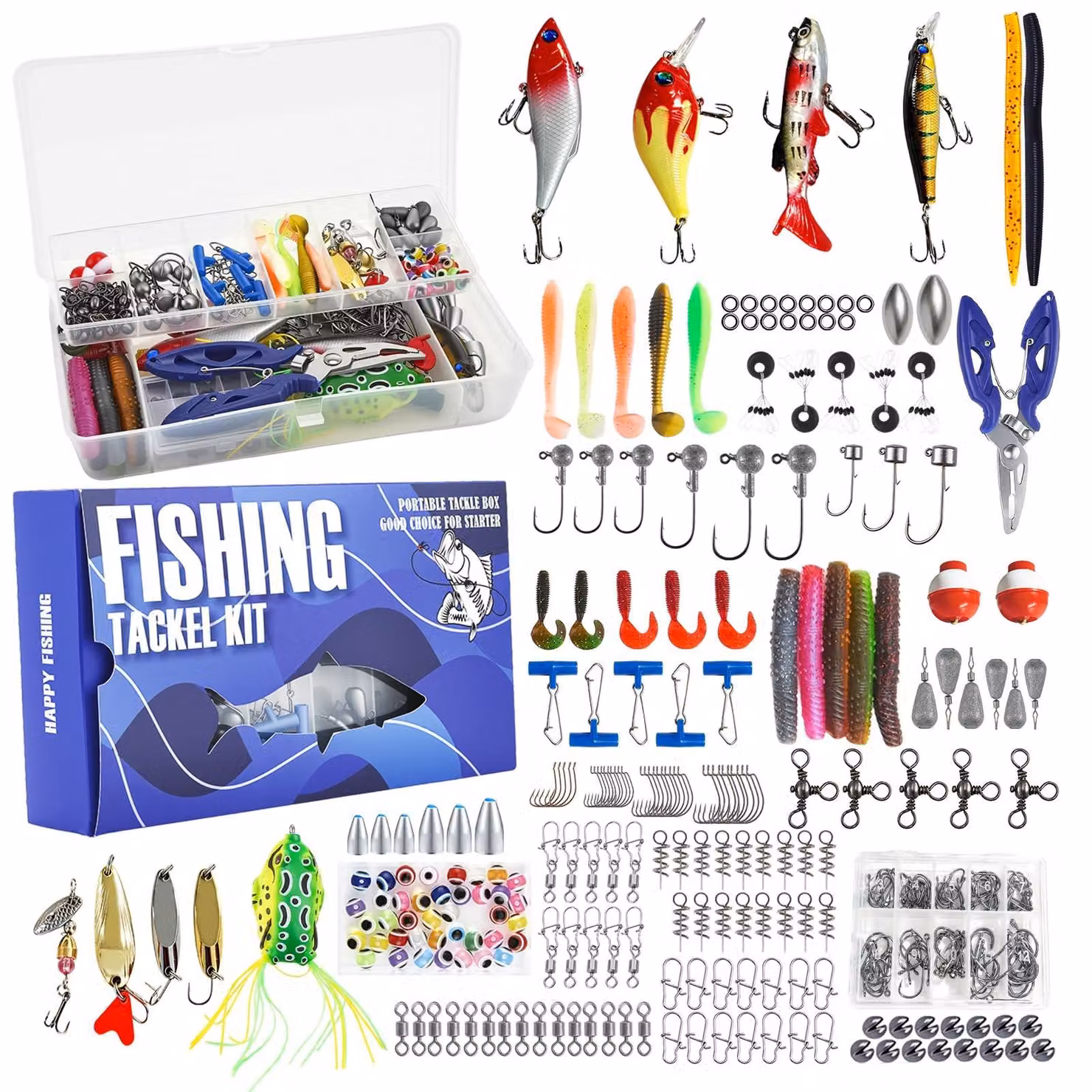 Set di accessori per canne da pesca, composto da 367 elementi, con accessori per la pesca e utensili