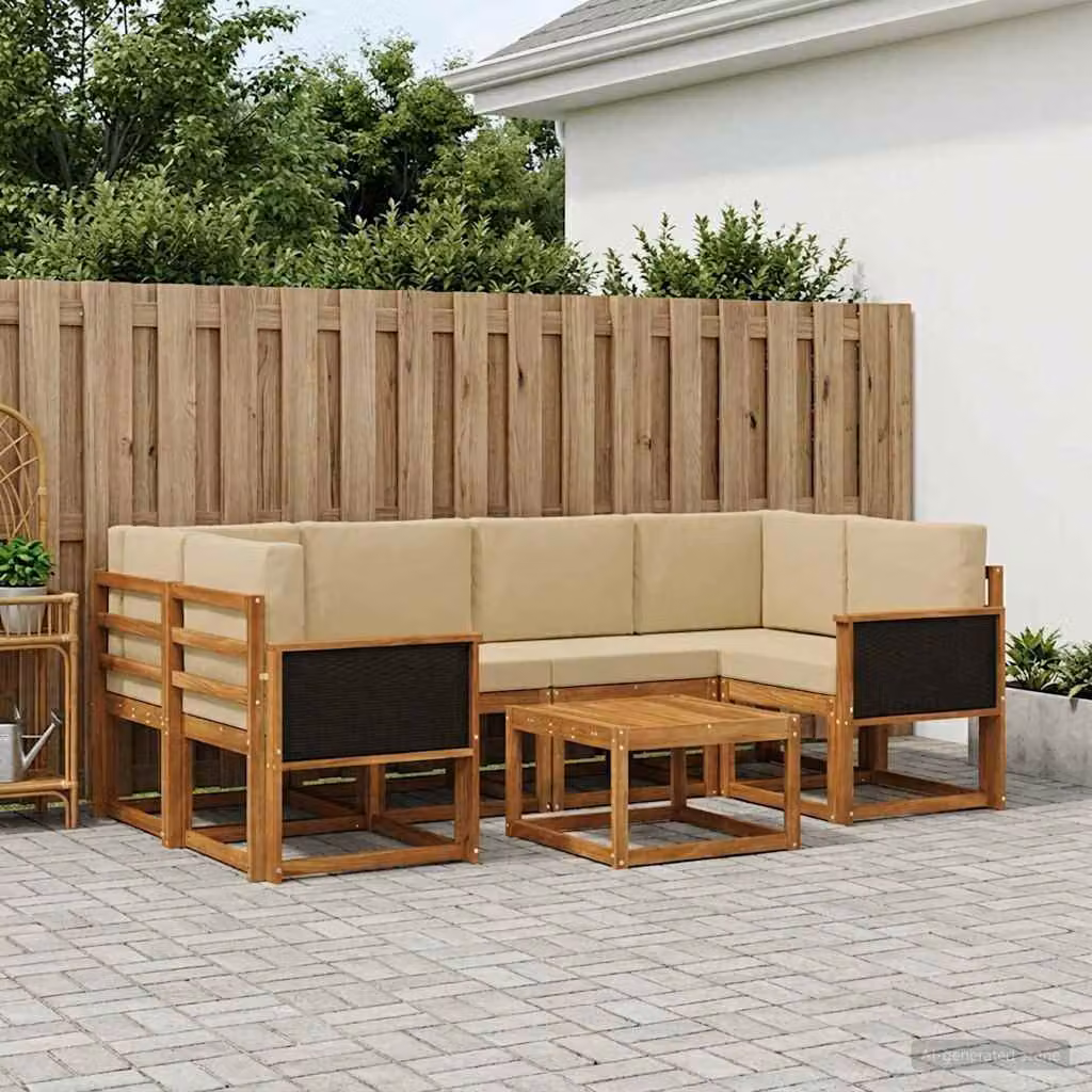 Set di divani da esterno vidaXL 5 pezzi in legno di acacia con cuscini beige e marrone per giardino e terrazza
