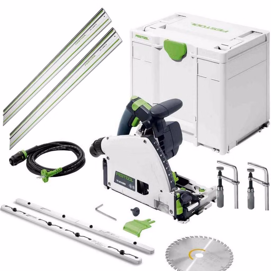 Festool, sega a immersione TS60 KEBQ-Plus, guide di taglio, morsetti e connettore