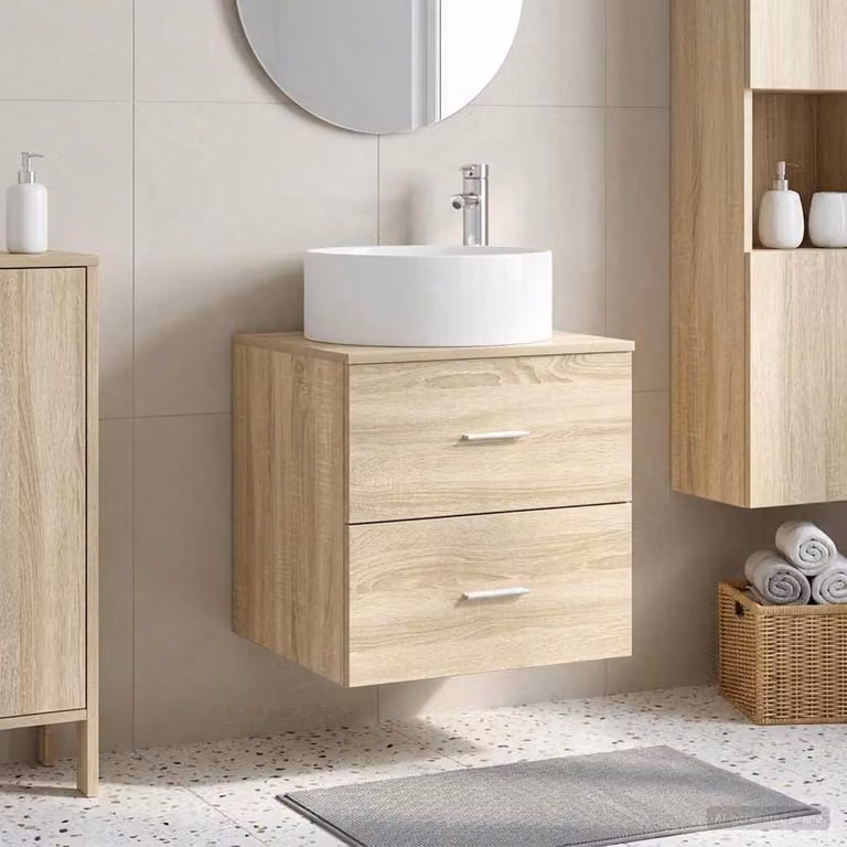 Mobile Lavabo da Parete vidaXL in Rovere Sonoma con Cassetti e Ante, L/P/H: 49,5 x 44,5 x 65,5 cm