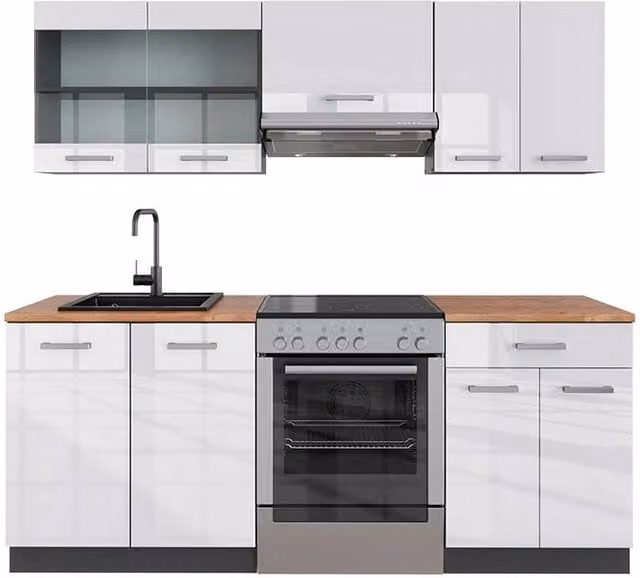 Cucina componibile moderna R-Line Vicco Bianco lucido e Antracite L: 200 cm
