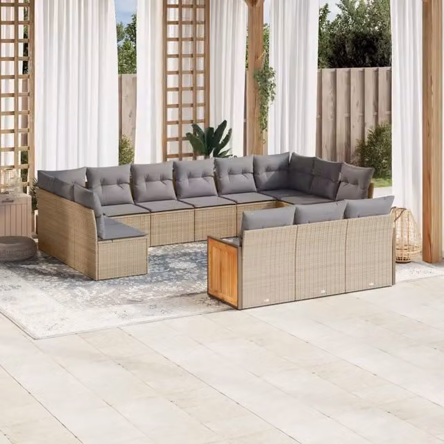 Set Divano da Giardino VIDAXL a Forma a U in Polyrattan con 13 Cuscini Beige