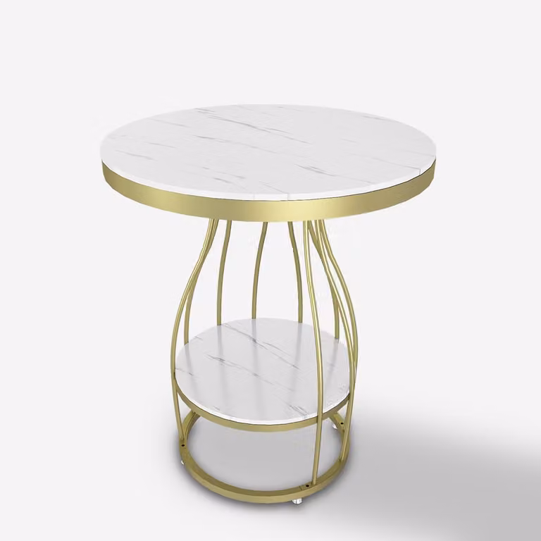 Tavolino rotondo 50x63cm in metallo oro-nero e marmo Neep XL - Oro