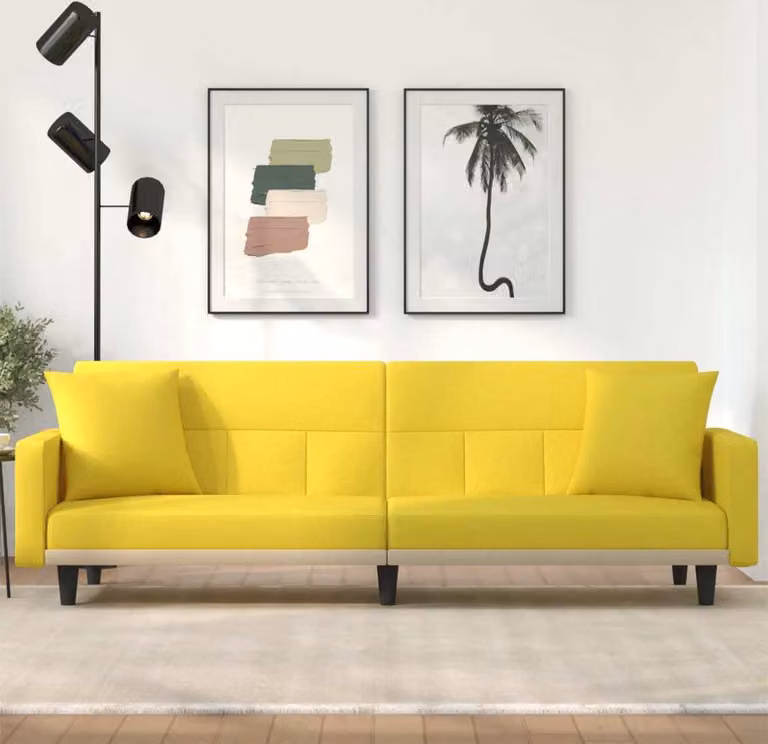 Maison Exclusive - Divano letto con cuscini, colore giallo chiaro, rivestimento in tessuto