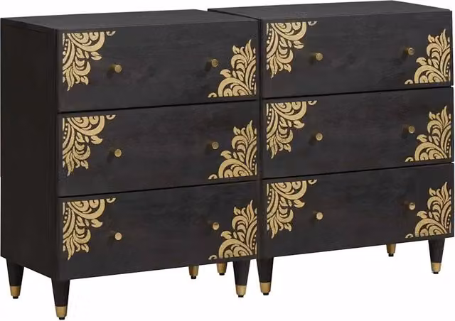 Credenza 2 pz 60 x 33 x 75 cm Legno di mango massello Nero 3310157