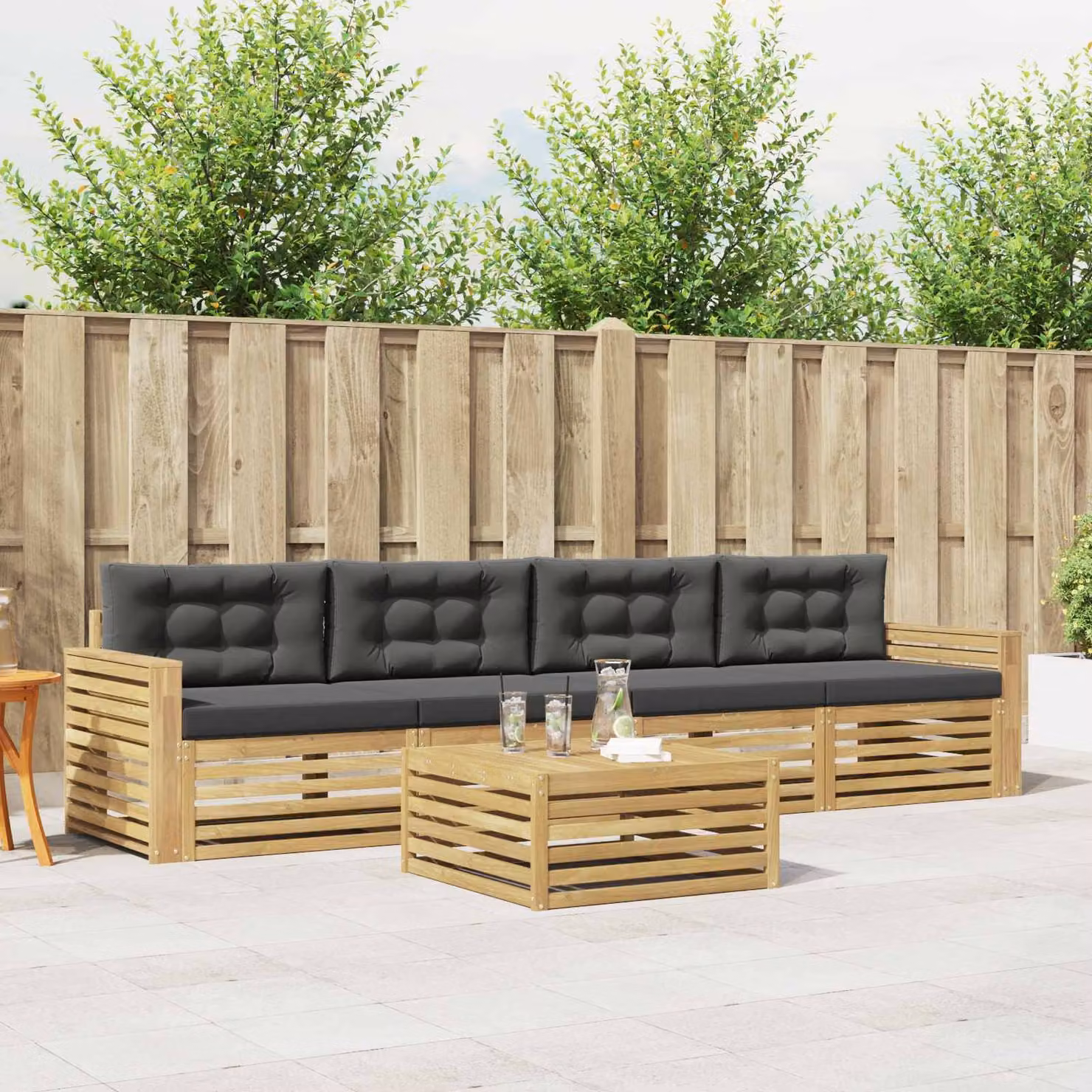 Set di divani da esterno vidaXL 5 pezzi in legno di acacia con cuscini Bianco e Antracite