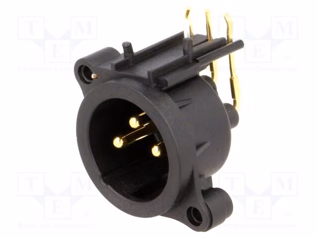 1 connettore femmina nero, con 3 pin, angolo di 90°, connettore a montaggio su circuito stampato (THT) maschio 6A, modello NC3MAAH