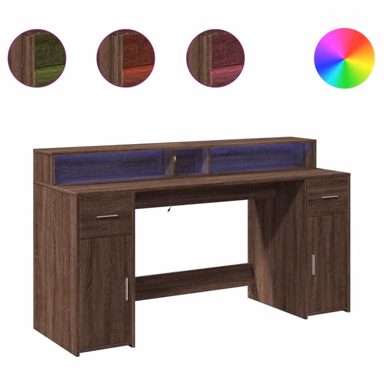 Scrivania con Luci LED Marrone Rovere 160x55x91 cm Multistrato