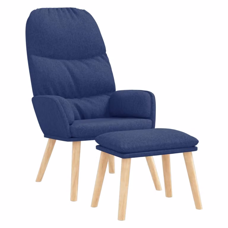 Poltrona relax con sgabello in tessuto blu