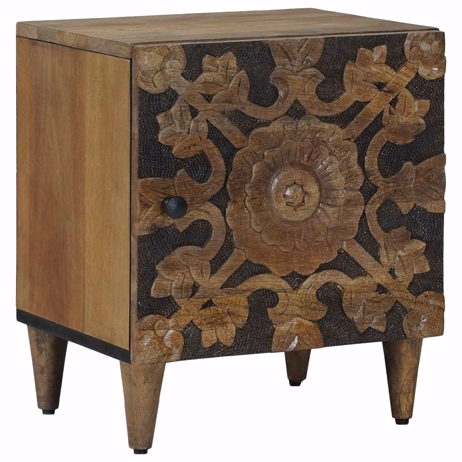 vidaXL Armadio da Notte Moderno in Legno di Mango Marrone L: 40 cm, P: 33 cm, H: 46 cm