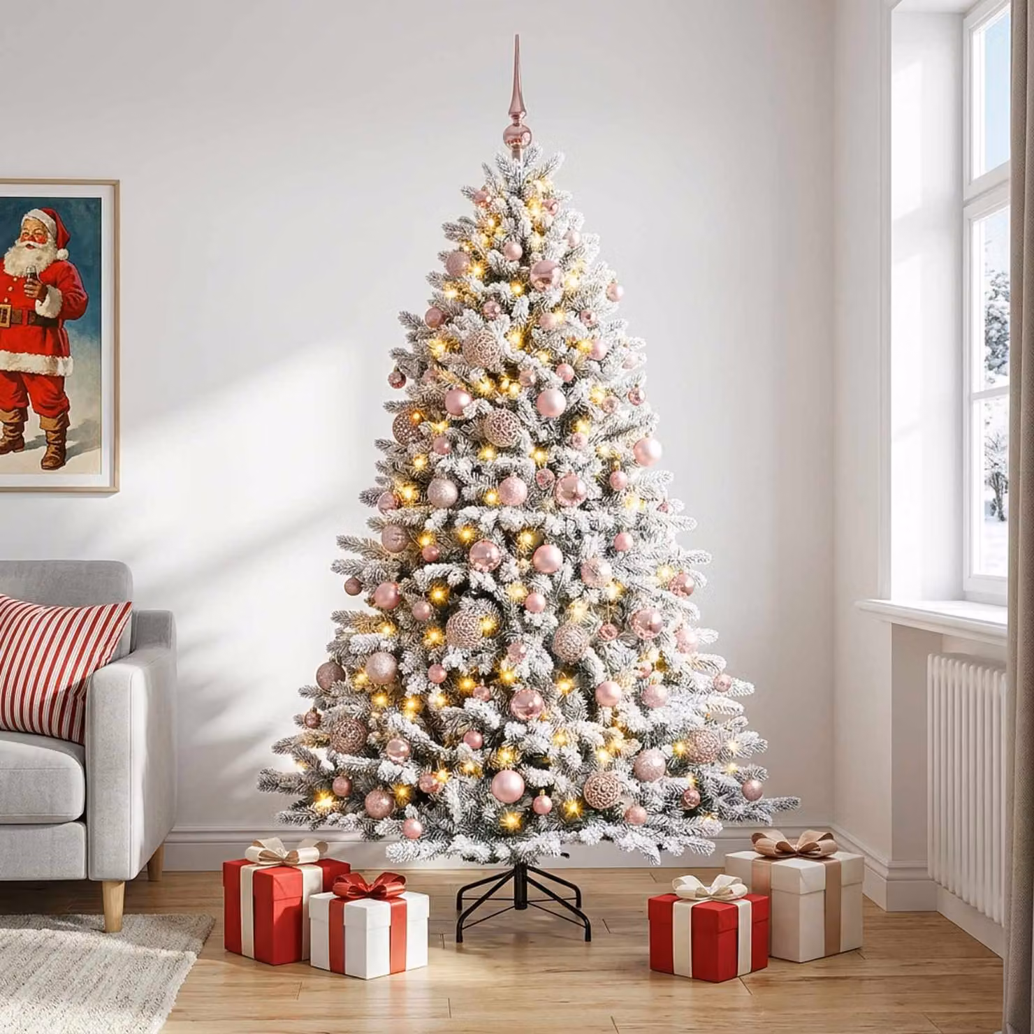 Albero di Natale artificiale verde vidaXL con 300 LED bianco caldo e decorazioni, Altezza: 180 cm