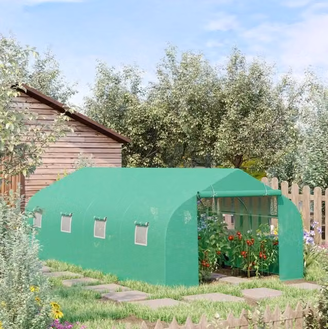 Serra da giardino a tunnel verde in acciaio zincato e plastica con finestre, L: 595 cm, P: 300 cm, H: 200 cm – 1