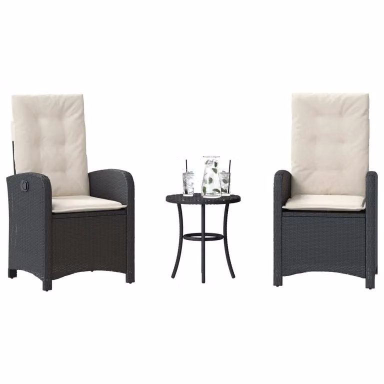 Maison Exclusive - Set da bistrot 3 pezzi con cuscini Nero Poly Rattan