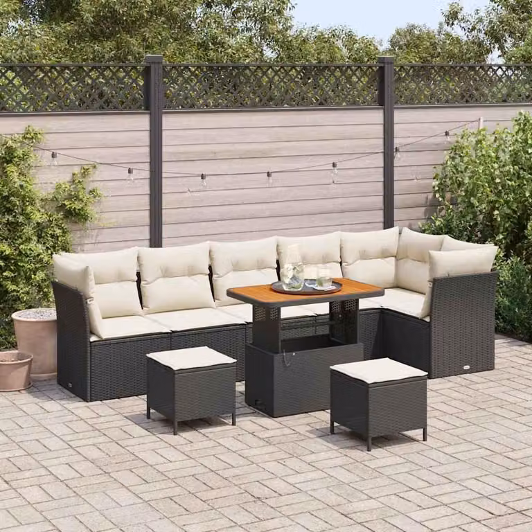 Maison Exclusive - Set da giardino composto da 9 pezzi, divano in rattan sintetico nero