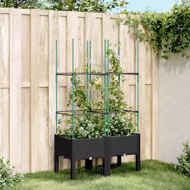 Fioriera da giardino con traliccio vidaXL nera in plastica L: 80 cm, P: 40 cm, H: 142,5 cm