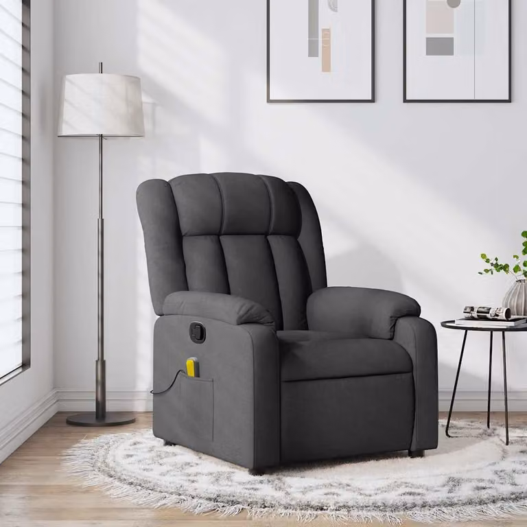 vidaXL Poltrona reclinabile relax in tessuto grigio con braccioli e struttura in legno e metallo