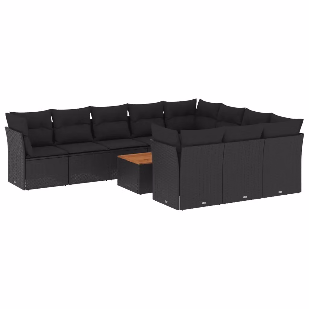 vidaXL Set Divani da Giardino 11 pz in Polyrattan Nero con Cuscini e Tavolino da Esterno – 2