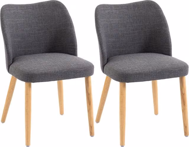 Set di 2 sedie da pranzo imbottite HOMCOM in tessuto grigio chiaro con gambe in legno di Hevea