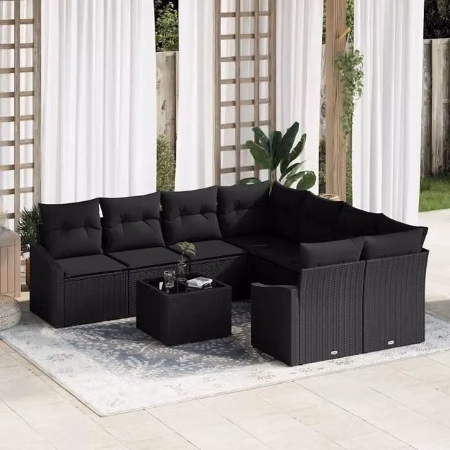 Set di divani 9 pz Nero polyrattan 3346663