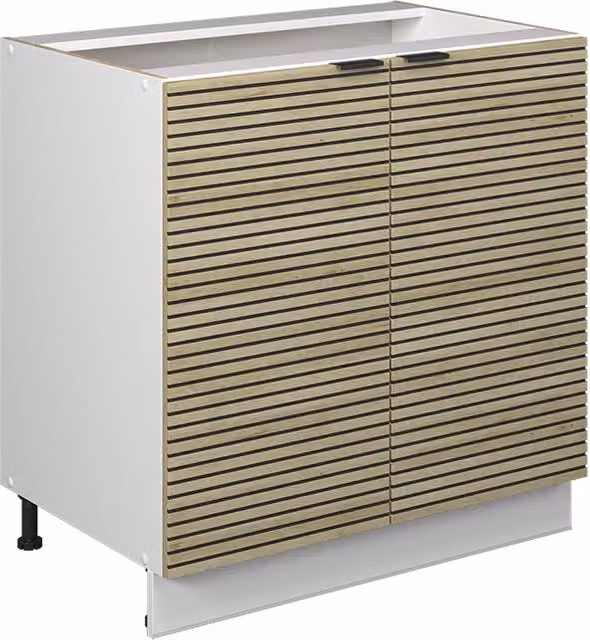 Mobiletto base cucina Vicco Fame-Line in pannello quercia e bianco con ante a battente, L: 80 cm