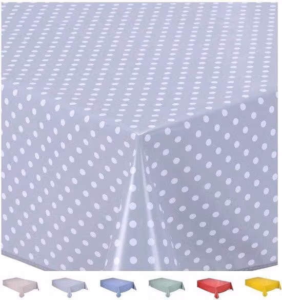Tovaglia idrorepellente e protettiva, 100cm x 140cm, color grigio chiaro con piccoli pois
