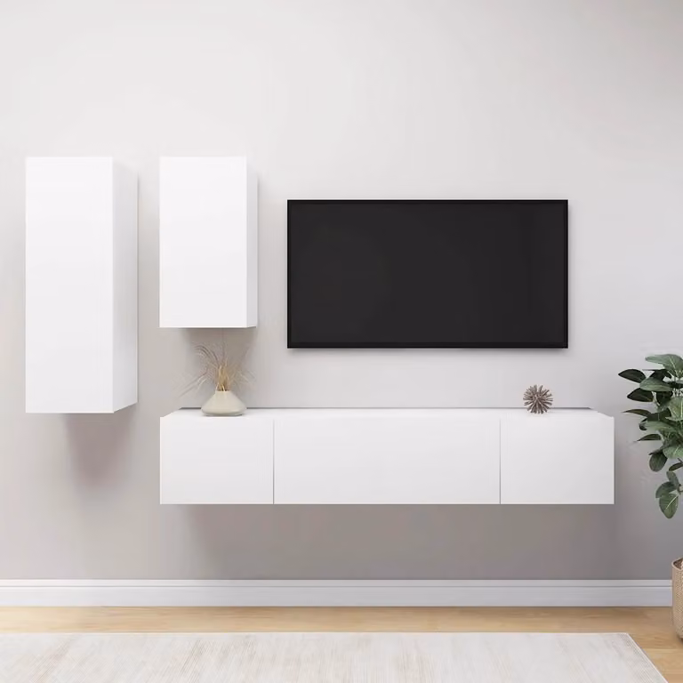Set di mobili porta TV moderno vidaXL in legno e MDF, 4 pezzi, bianco opaco