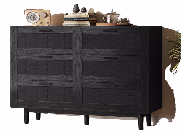 Mobile contenitore, sei cassetti, design elegante, colore nero