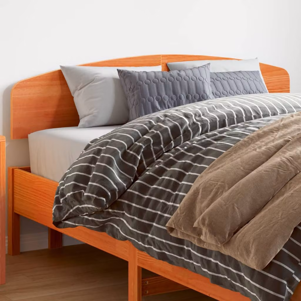 Testiera per letto vidaXL in legno massello di pino color marrone cera, L: 145,5 cm, H: 81 cm, P: 3,5 cm