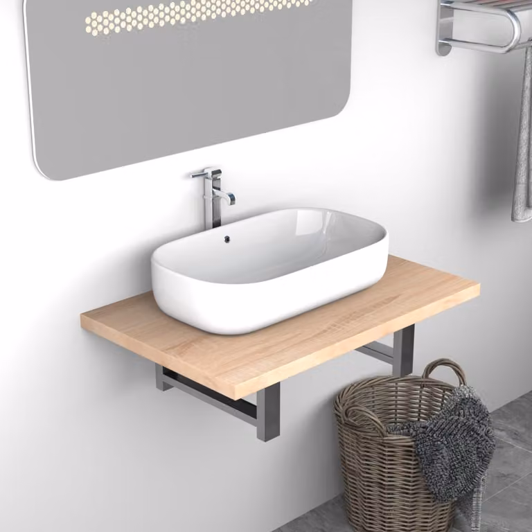 Mobile da bagno sospeso vidaXL in legno e metallo colore rovere, L 60 cm x P 40 cm x H 16,3 cm