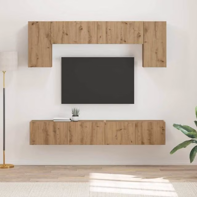 Set mobile TV 4 pz Grigio cemento Legno ingegnerizzato 3409081