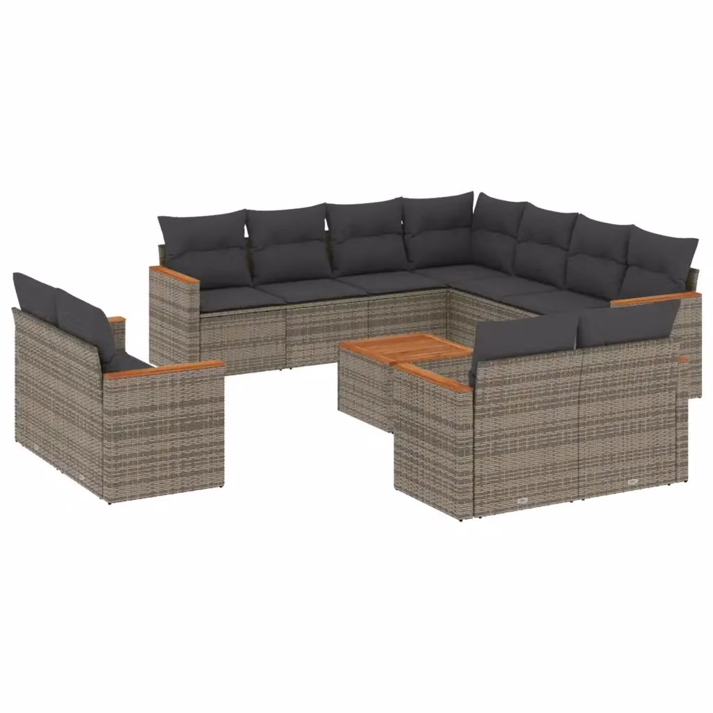 vidaXL Set Divani da Giardino 12 pz a Forma a U in Polyrattan Grigio con Cuscini e Tavolino da Caffè – 2