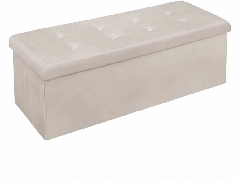 Panca contenitore in velluto con cuscino e coperchio | Bianco crema | 110x37,5x38 cm
