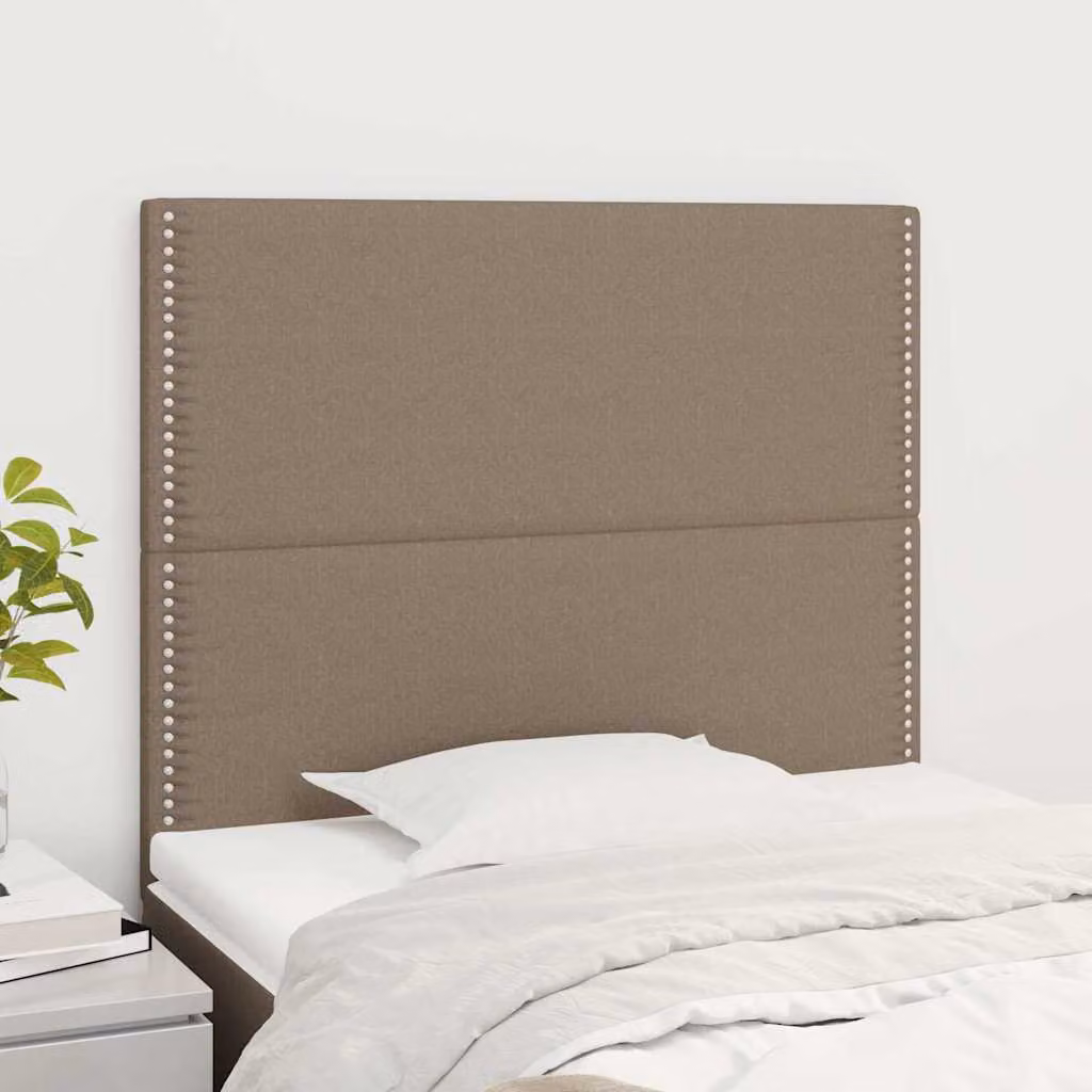 Testiera per letto vidaXL in tessuto tortora con struttura in legno, L: 100 cm, P: 5 cm, H: 118-128 cm