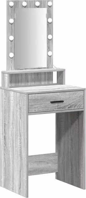 Toeletta Hollywood LED moderna in legno MDF grigio L: 50 cm, P: 41 cm, H: 140 cm
