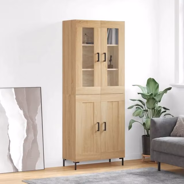 Credenza moderna vidaXL in legno e vetro color beige e marrone L: 69,5 cm, P: 34 cm, H: 180 cm