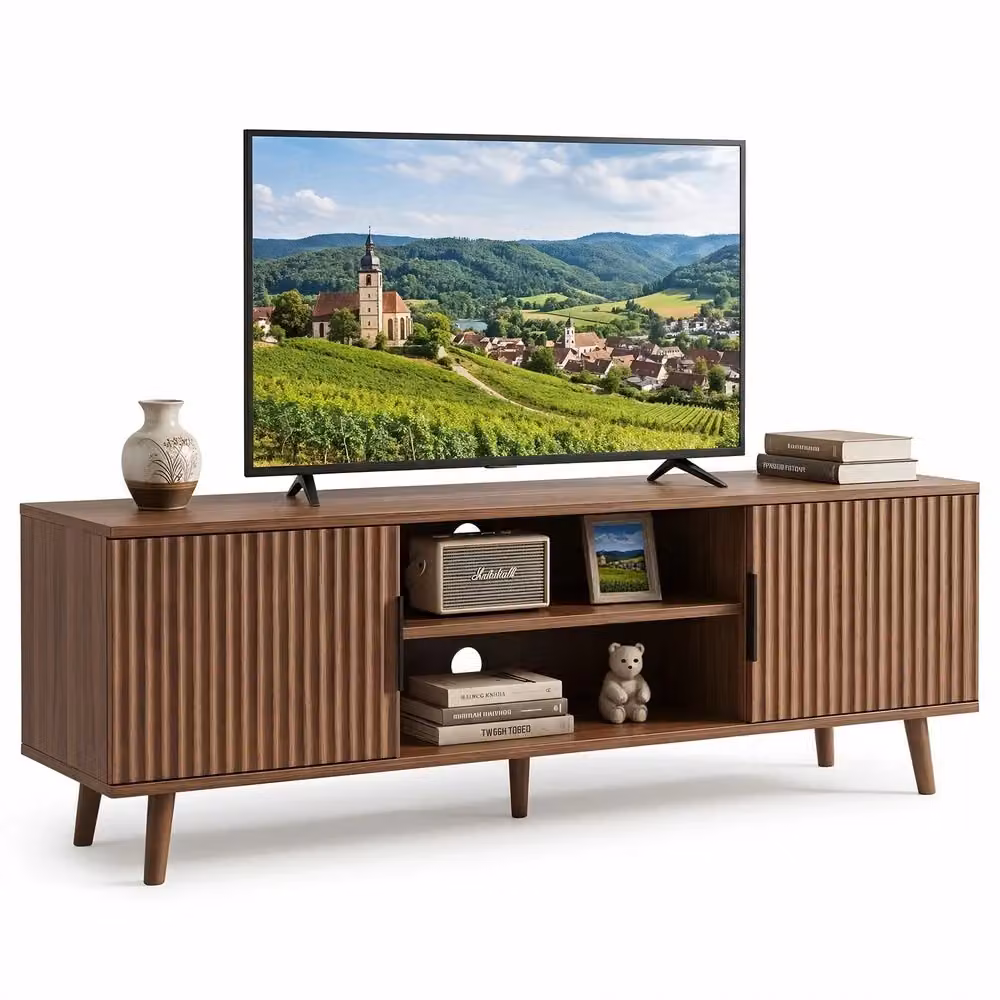 Mobile TV Minimal per Soggiorno e Camera da Letto in Colore Noce con Ripiani L: 138 cm, P: 39 cm – 2