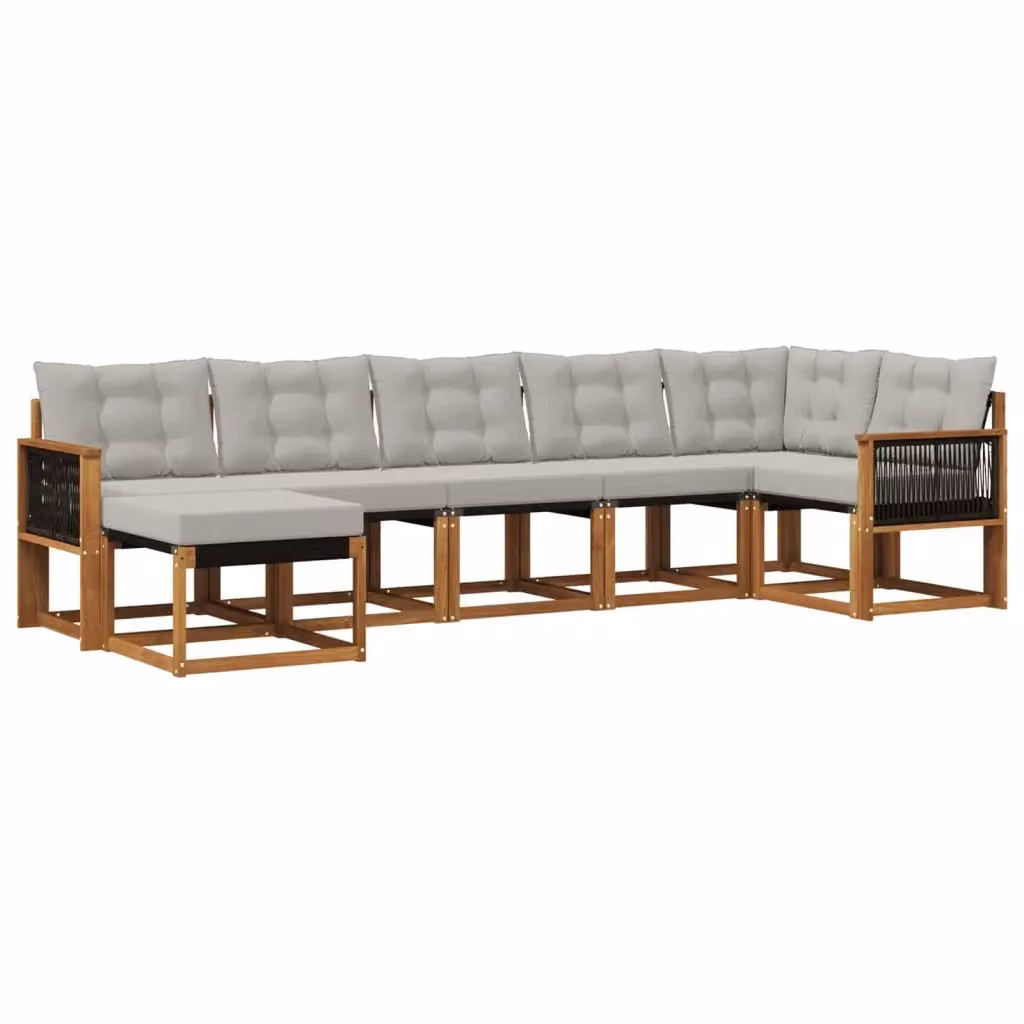 Set di divani da esterno a L vidaXL in legno di acacia con cuscini, colore marrone e grigio chiaro – 2