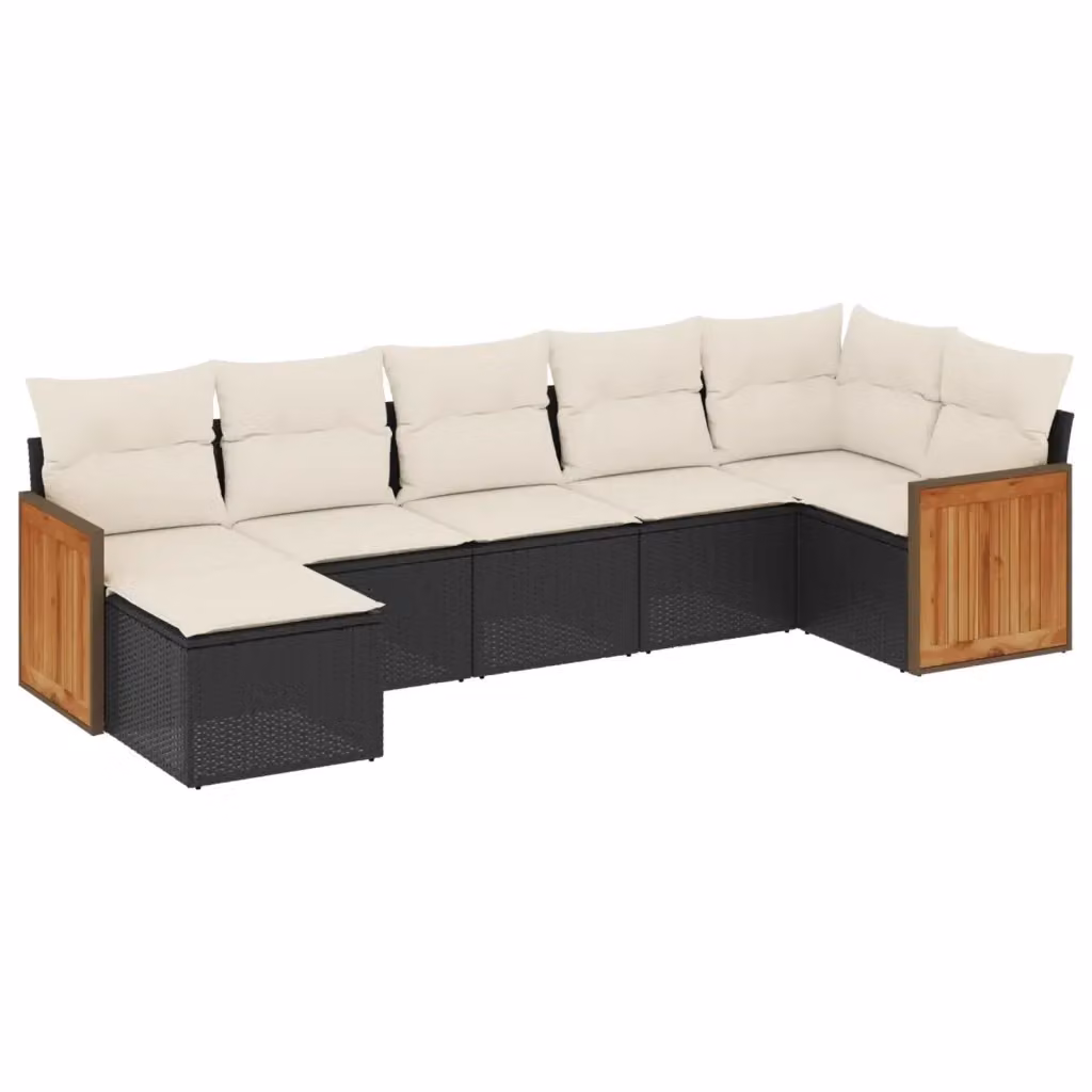 Set di Divani da Giardino vidaXL a Forma di L in Polyrattan Nero con 7 Cuscini e Tavolino – 2